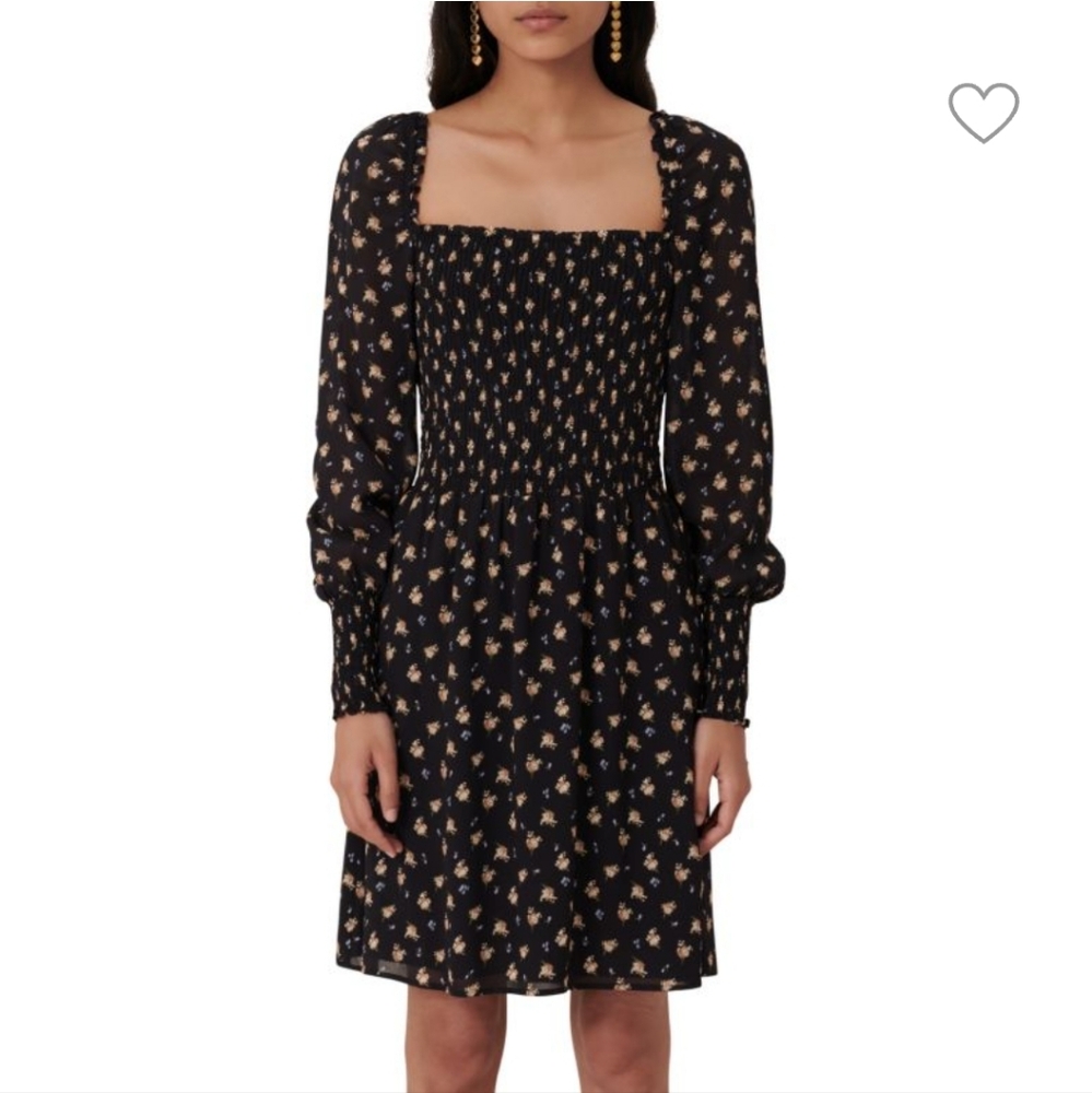 Maje Rithik Smocked Floral Dress